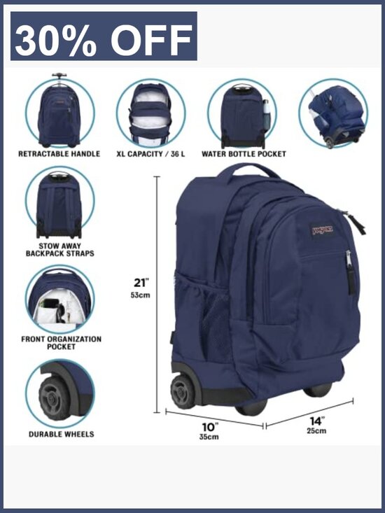 JanSport Driver 8 Rolling Backpack Convertible Wheeled Laptop Bag main image 5